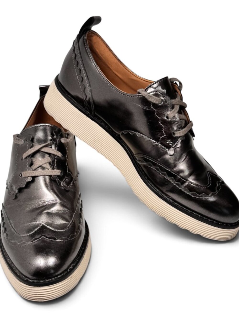 Johnston & Murphy Women’s Metallic Leather Platform Oxford Shoes – Size 6.5 M